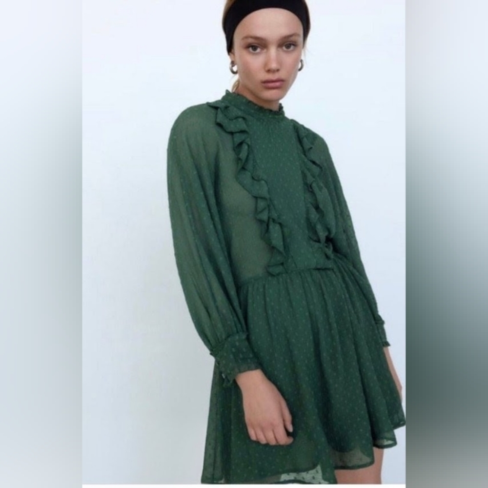 Elegant Forest Green Ruffle Chiffon Romper Women's
